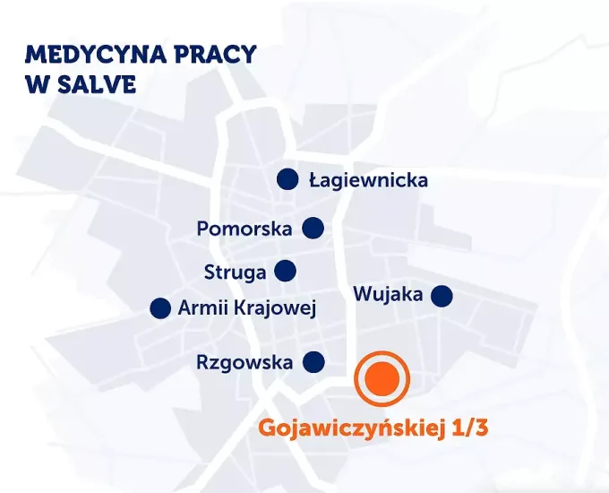 Mapa placówek medycyny pracy od Salve w Łodzi